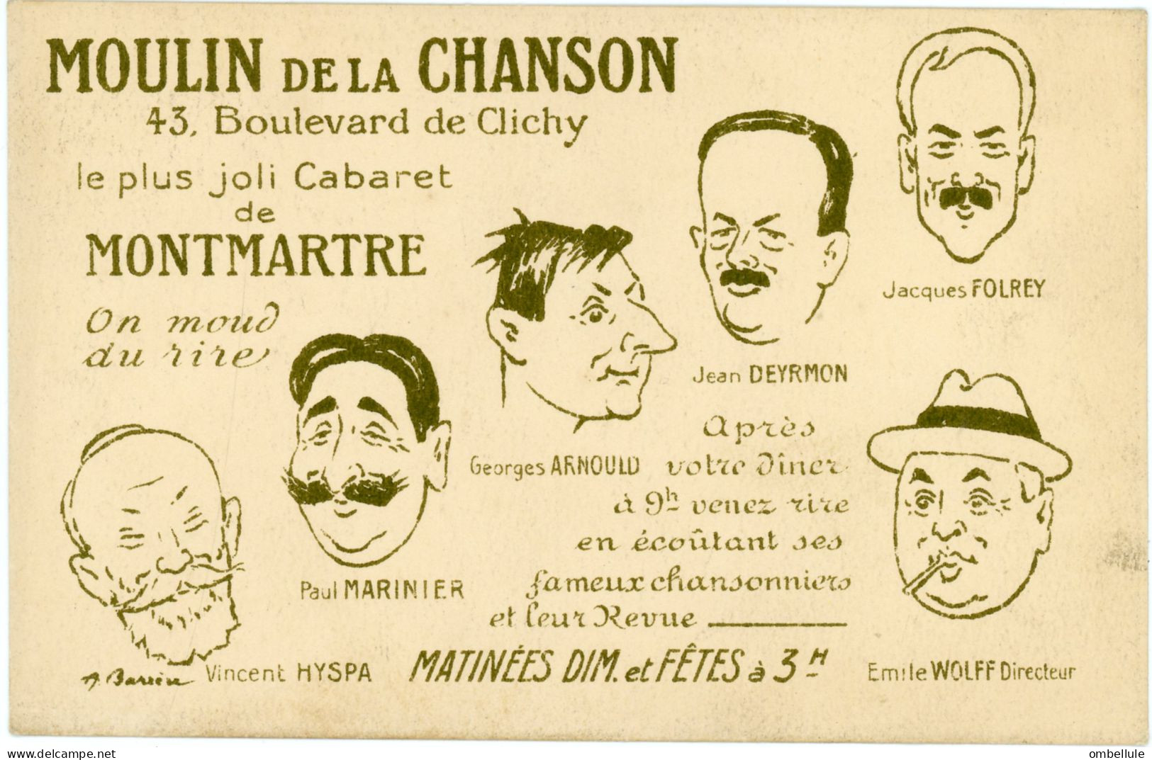 Moulin De La Chanson - 43 Boulevard De Clichy. Le Plus Joli Cabaret De Montmartre. - Paris (09)
