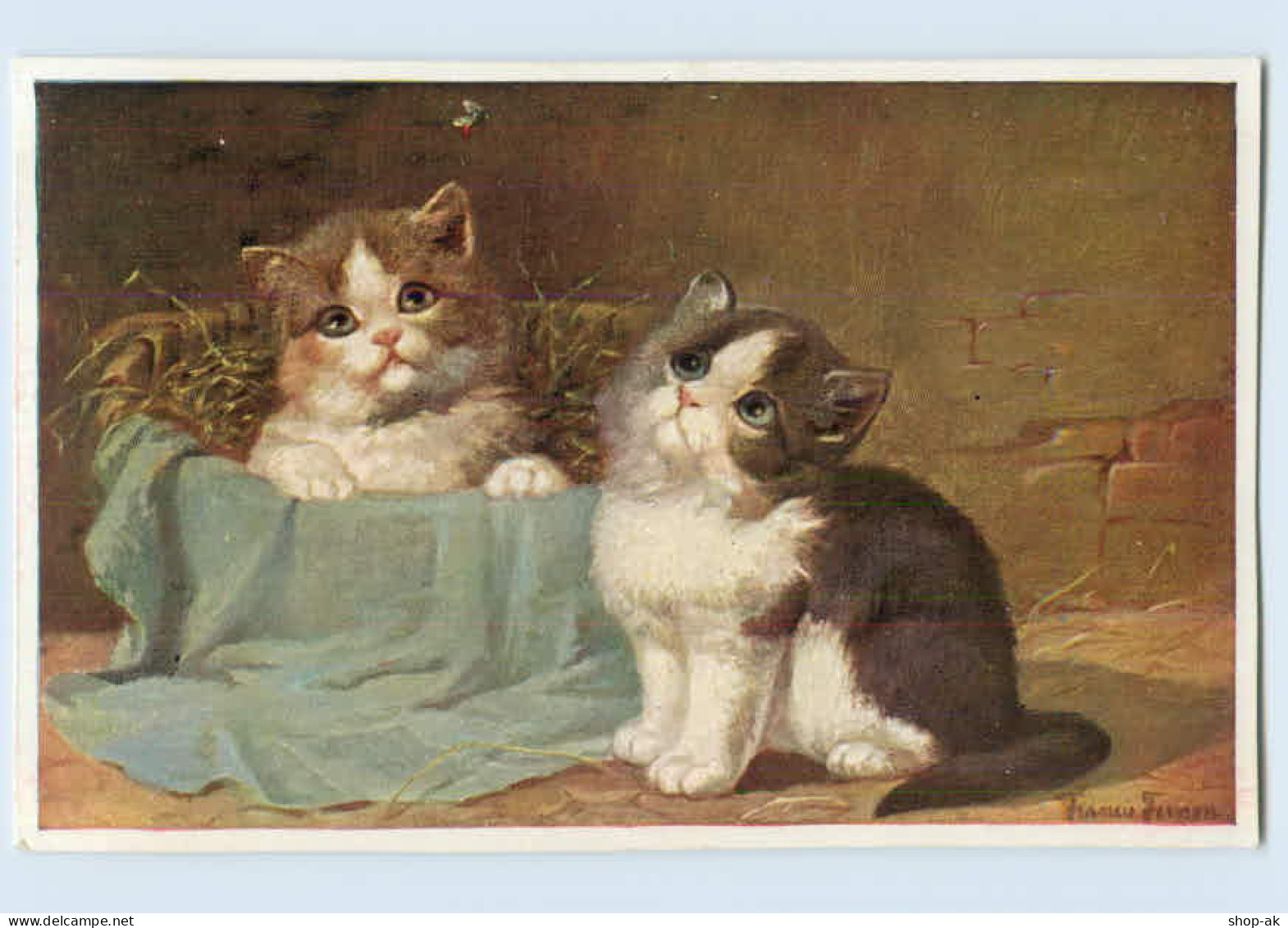 M287/ Zwei Katzen Schöne Künstler AK Ca.1912 - Chiens