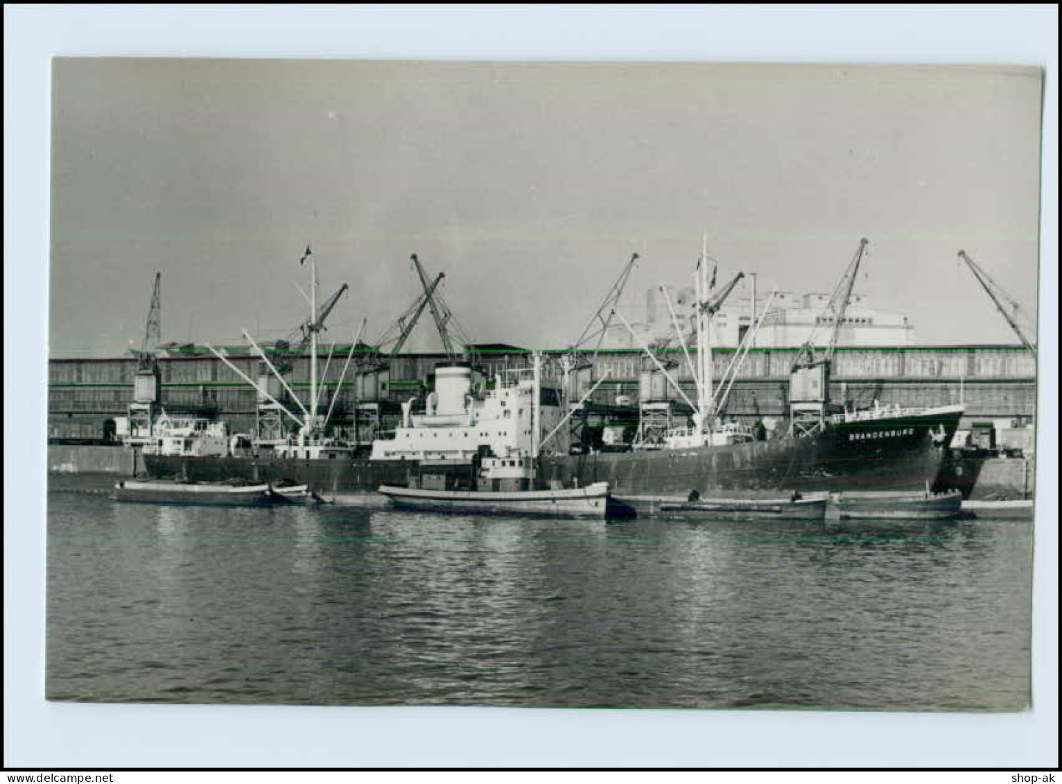 DP119/ Frachter Brandenburg Und Schlepper Im Hafen Schiffe Foto AK Ca. 1950 - Handel