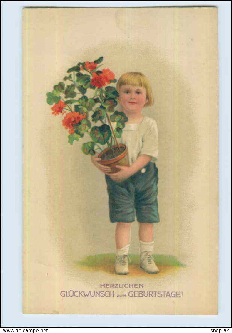 W7Q51/ Geburtstag Kind Mit Blumentopf Schöne Litho AK Ca.1925 - Geburtstag