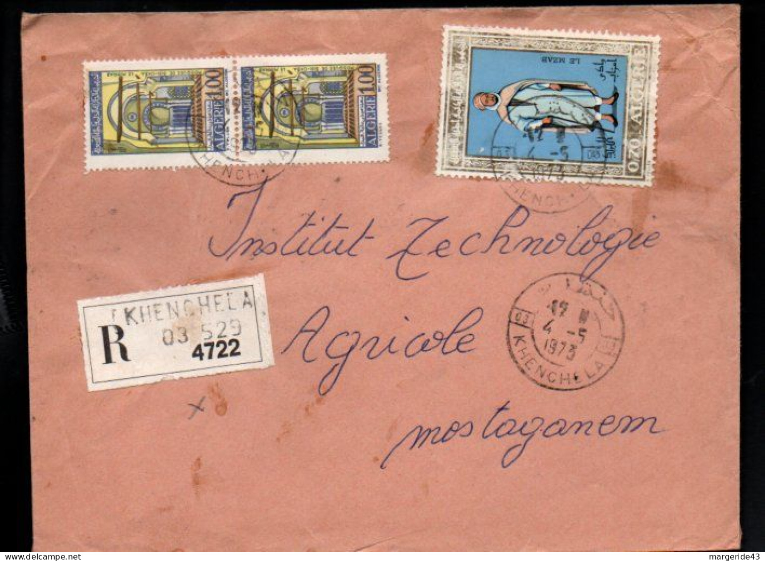 ALGERIE AFFRANCHISSEMENT COMPOSE SUR LETTRE  RECOMMANDEE DE KHENCHELA 1973 - Algeria (1962-...)