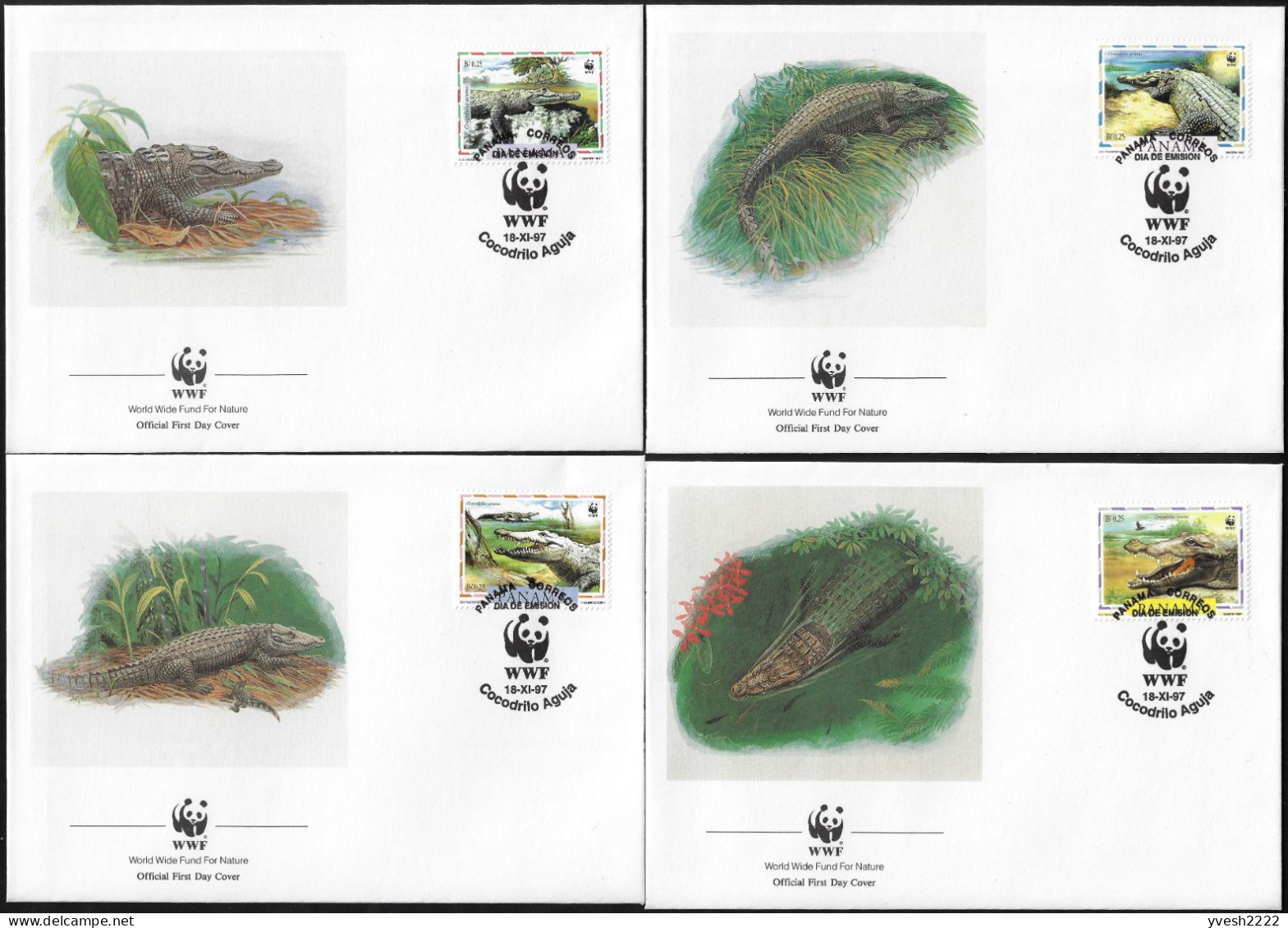 Panama 1997 Y&T 1138 à 1141 Sur FDC. WWF, Reptiles. Crocodylus Acutus Ou Crocodile Américain - Other & Unclassified