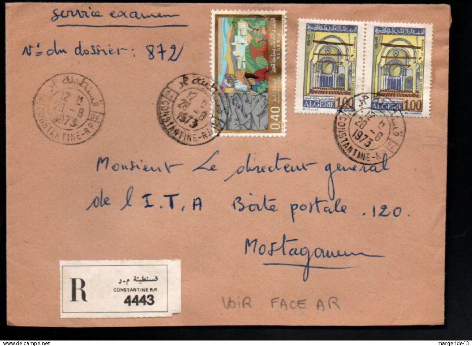 ALGERIE AFFRANCHISSEMENT COMPOSE SUR LETTRE  RECOMMANDEE DE CONSTANTINE 1973 - Algerien (1962-...)