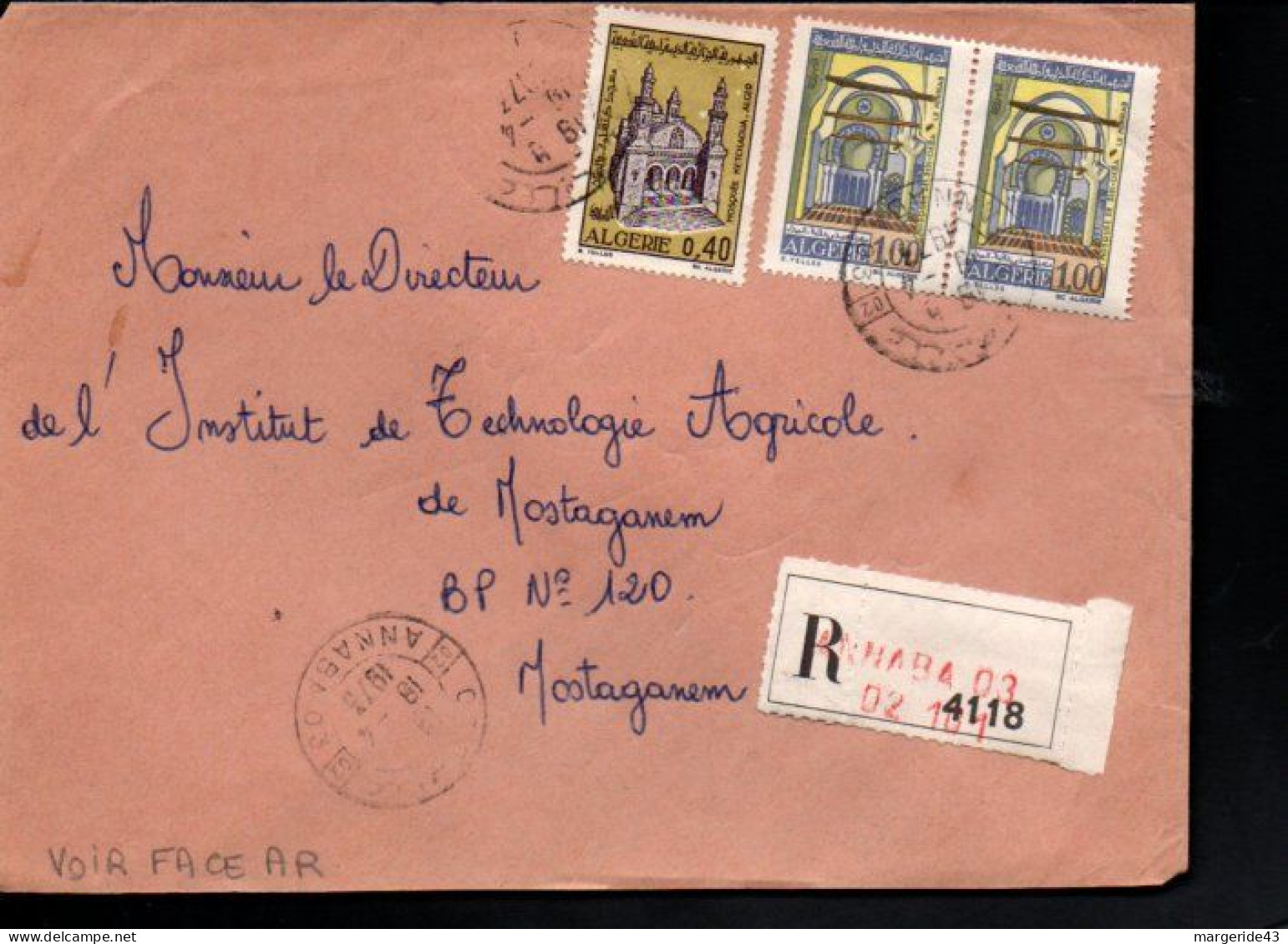 ALGERIE AFFRANCHISSEMENT COMPOSE SUR LETTRE  RECOMMANDEE DE ANNABA 1973 - Argelia (1962-...)