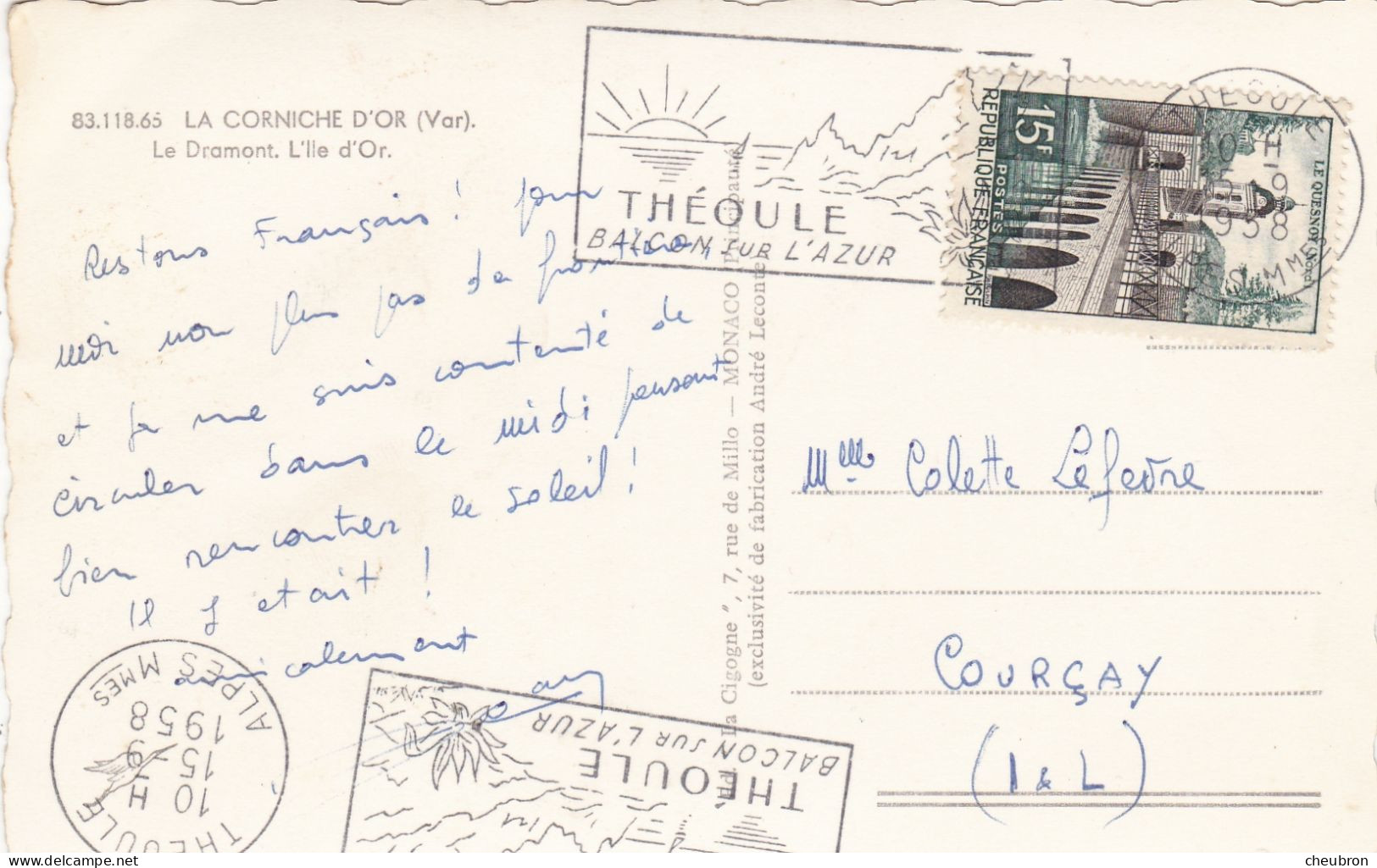 83. LE DRAMONT. CPA. L'ILE D'OR. ANNEE 1958 + TEXTE - Other & Unclassified