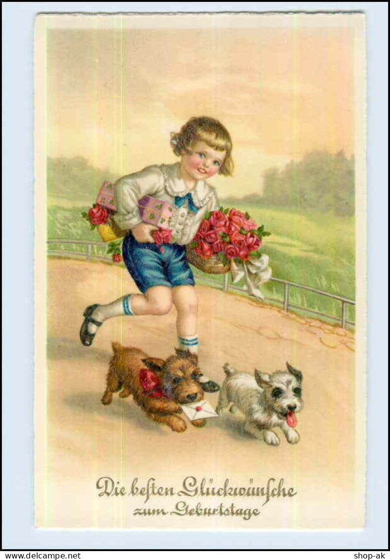 W7T37/ Geburtstag Kind Und Hunde Schöne Litho AK Ca. 1925 - Geburtstag