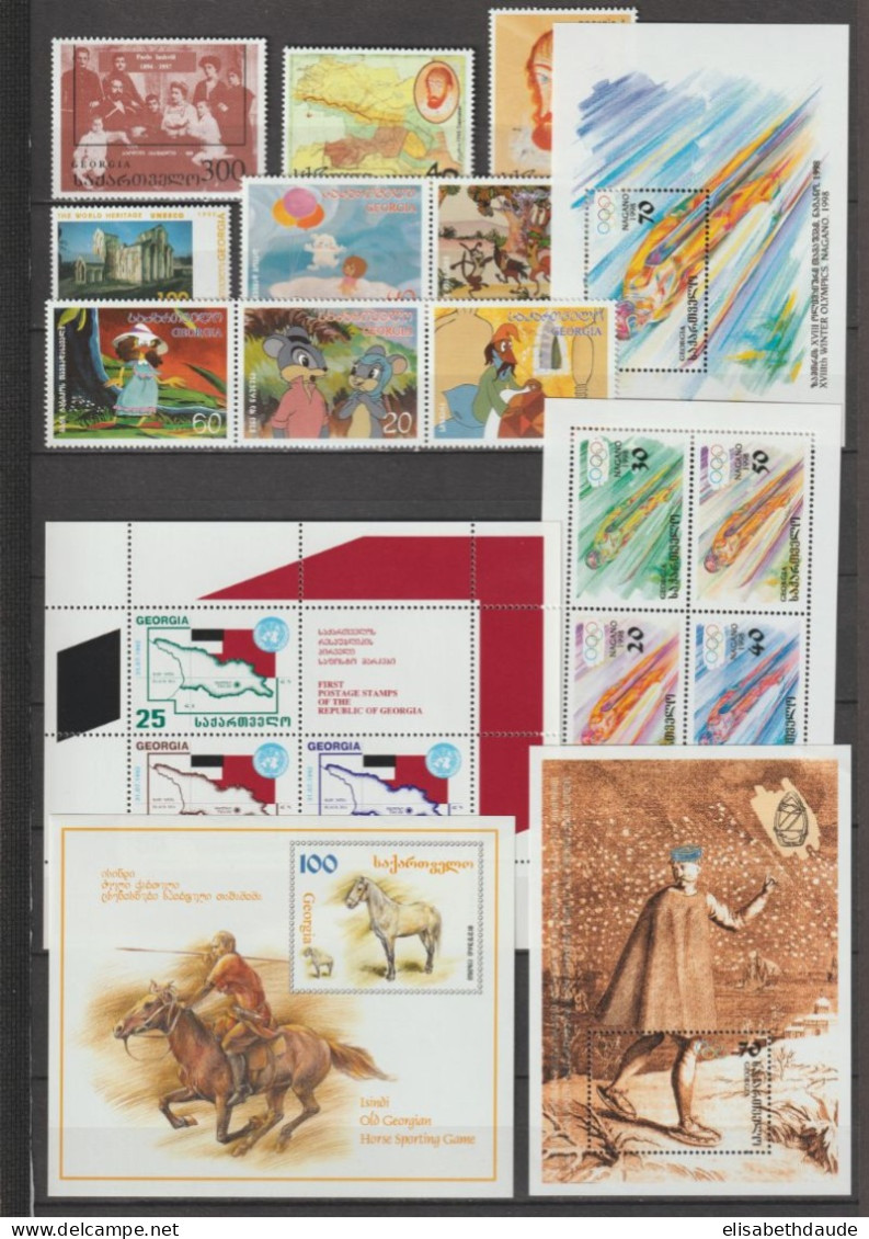 1993/1998 - GEORGIE - COLLECTION 2 PAGES ** MNH - UNIQUEMENT SERIES COMPLETES ET BLOCS - COTE YVERT = 96 EUR - Georgië