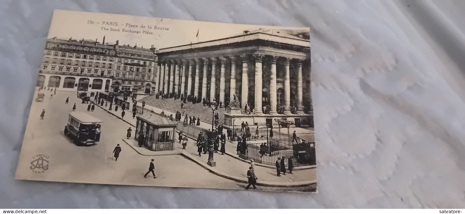 CARTOLINA PARIS- PLACE DE KA BOURSE-VIAGGIATA 1923- FORMATO PICCOLO - Plätze