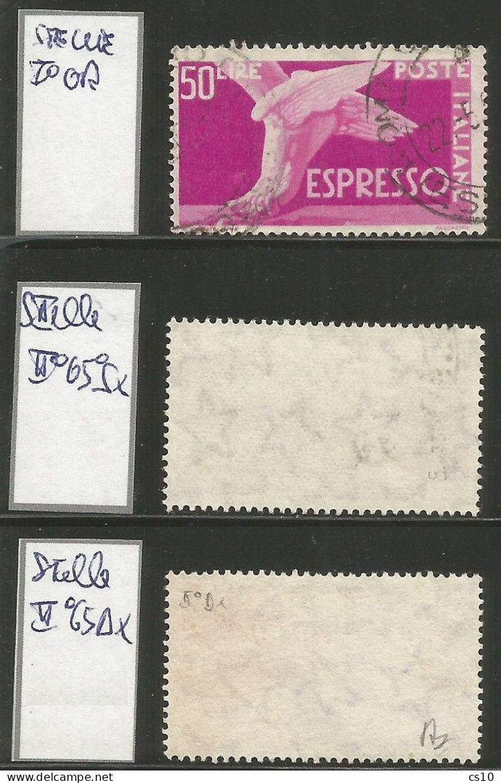 1955 Espresso Piede Alato Lire 50 Stelle I° Tipo + Stelle II° Tipo 65° Sx (Normale) E Dx - Usati - 1946-60: Usados