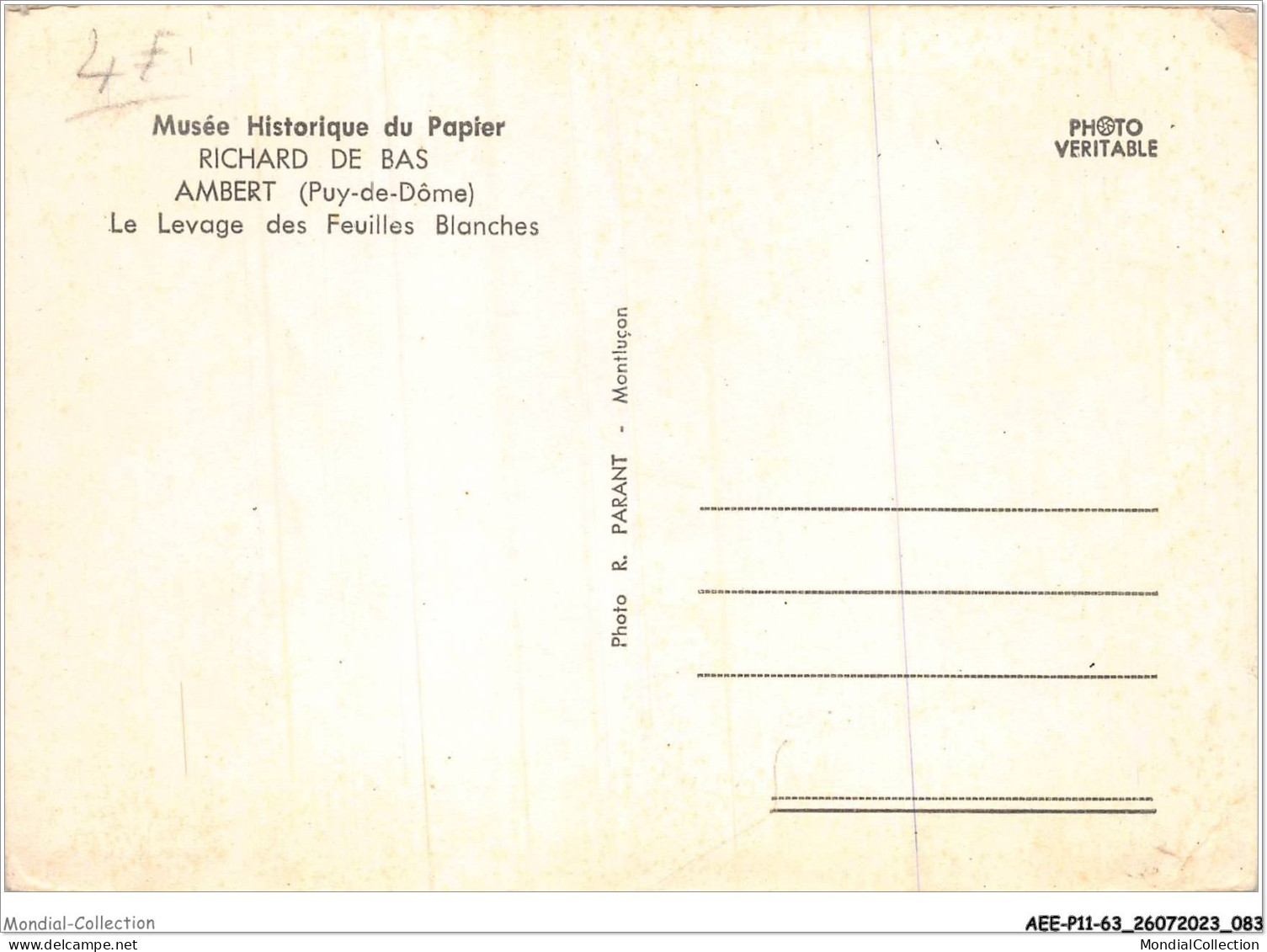AEEP11-63-0894 - Musée Historique Du Papier - Richard De Bas - AMBERT - Le Levage Des Feuilles Blanches  - Ambert