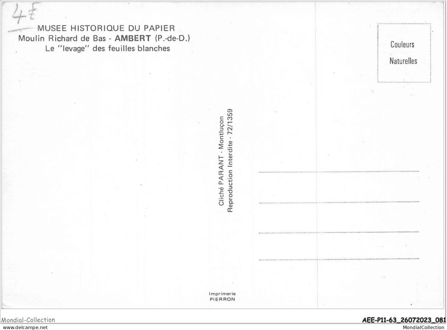AEEP11-63-0893 - Musée Historique Du Papier - Moulin Richard De Bas - AMBERT - Le Levage Des Feuilles Blanches  - Ambert
