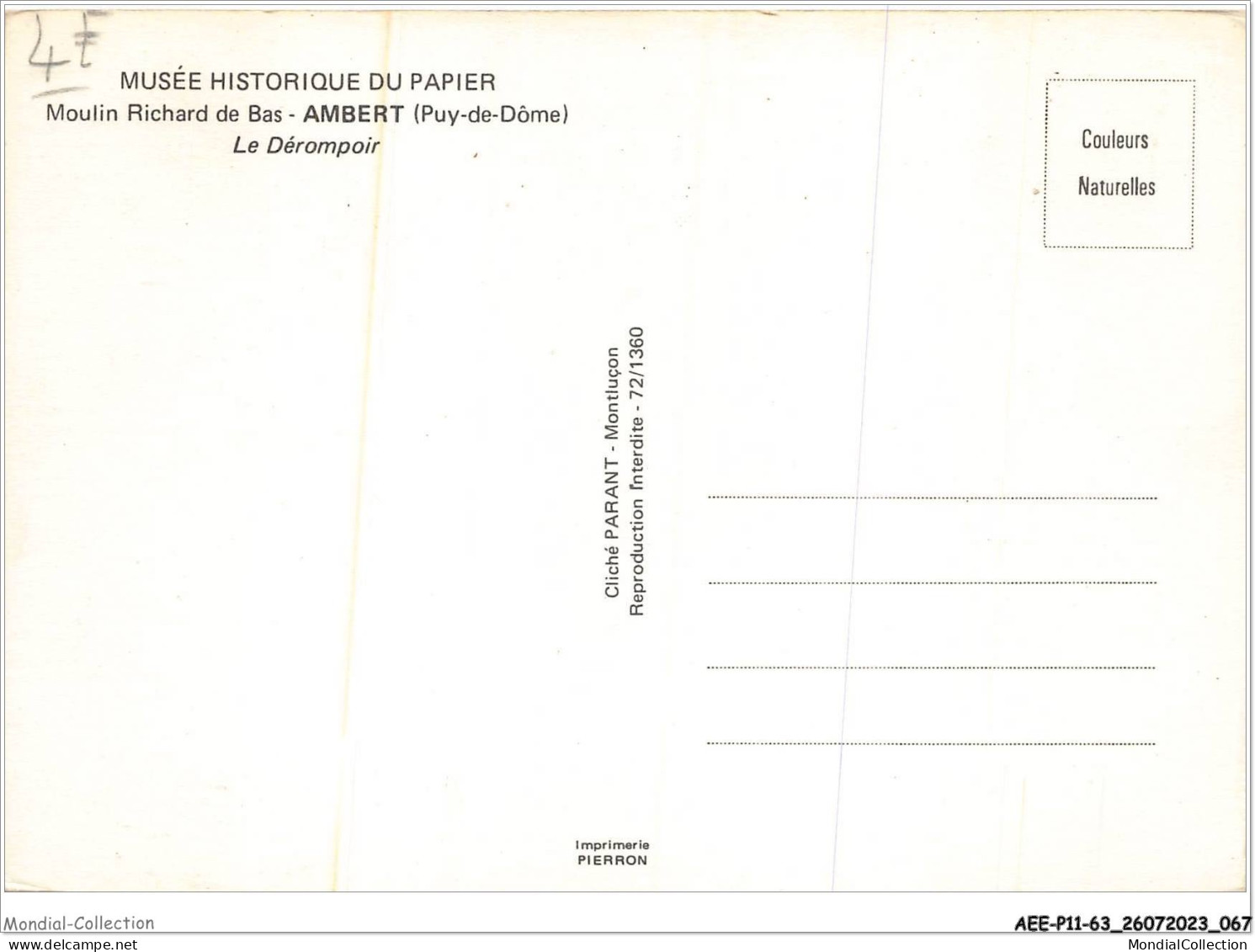 AEEP11-63-0886 - Musée Historique Du Papier - Moulin Richard De Bas - AMBERT - Le Dérompoir  - Ambert