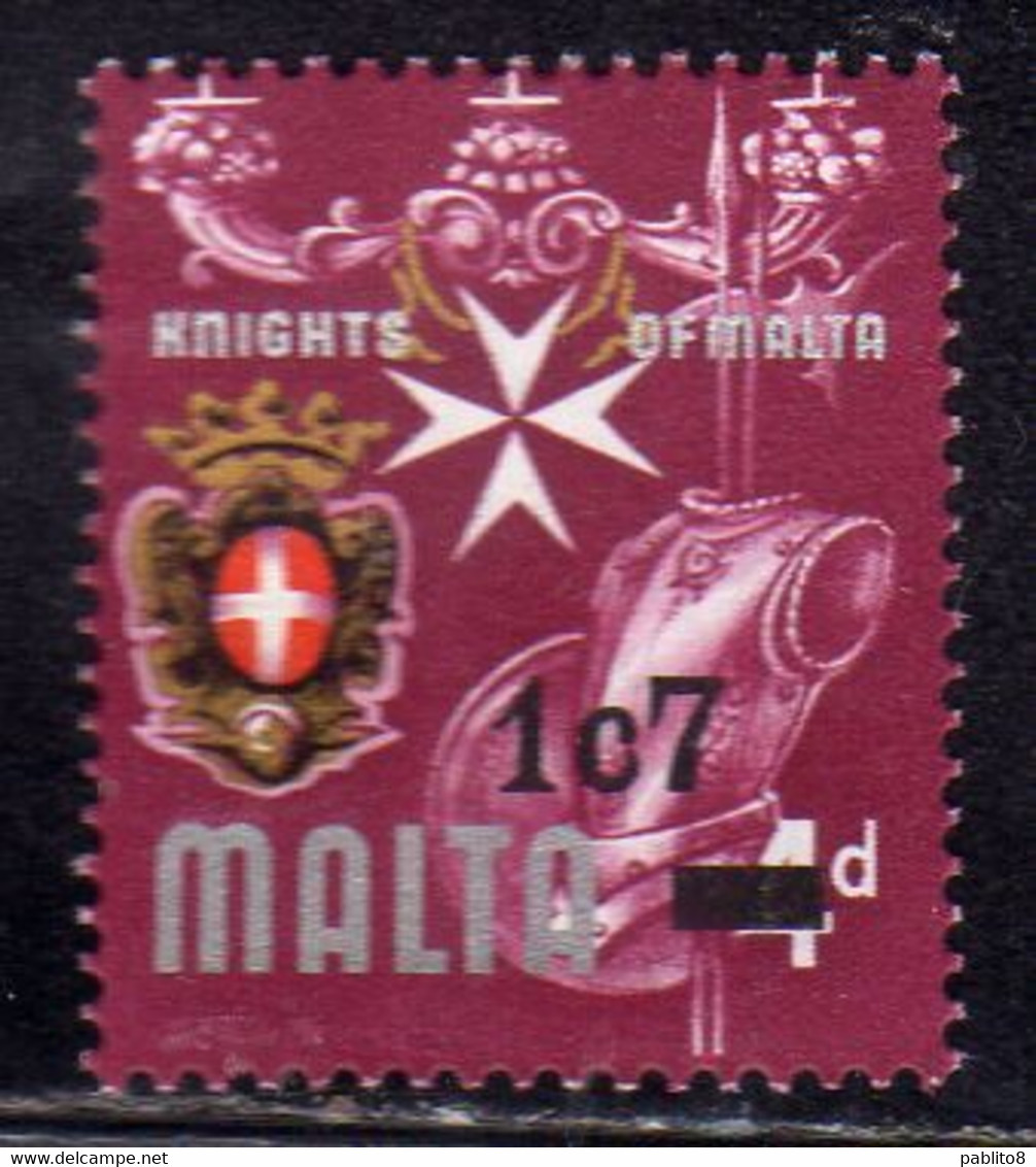 MALTA 1977 KNIGHTS ARMOR ARMATURE DI CAVALIERI COAT OF ARMS STEMMA ARMOIRIES SURCHARGED 1c7m ON 4p SURCHARGE MNH - Malta