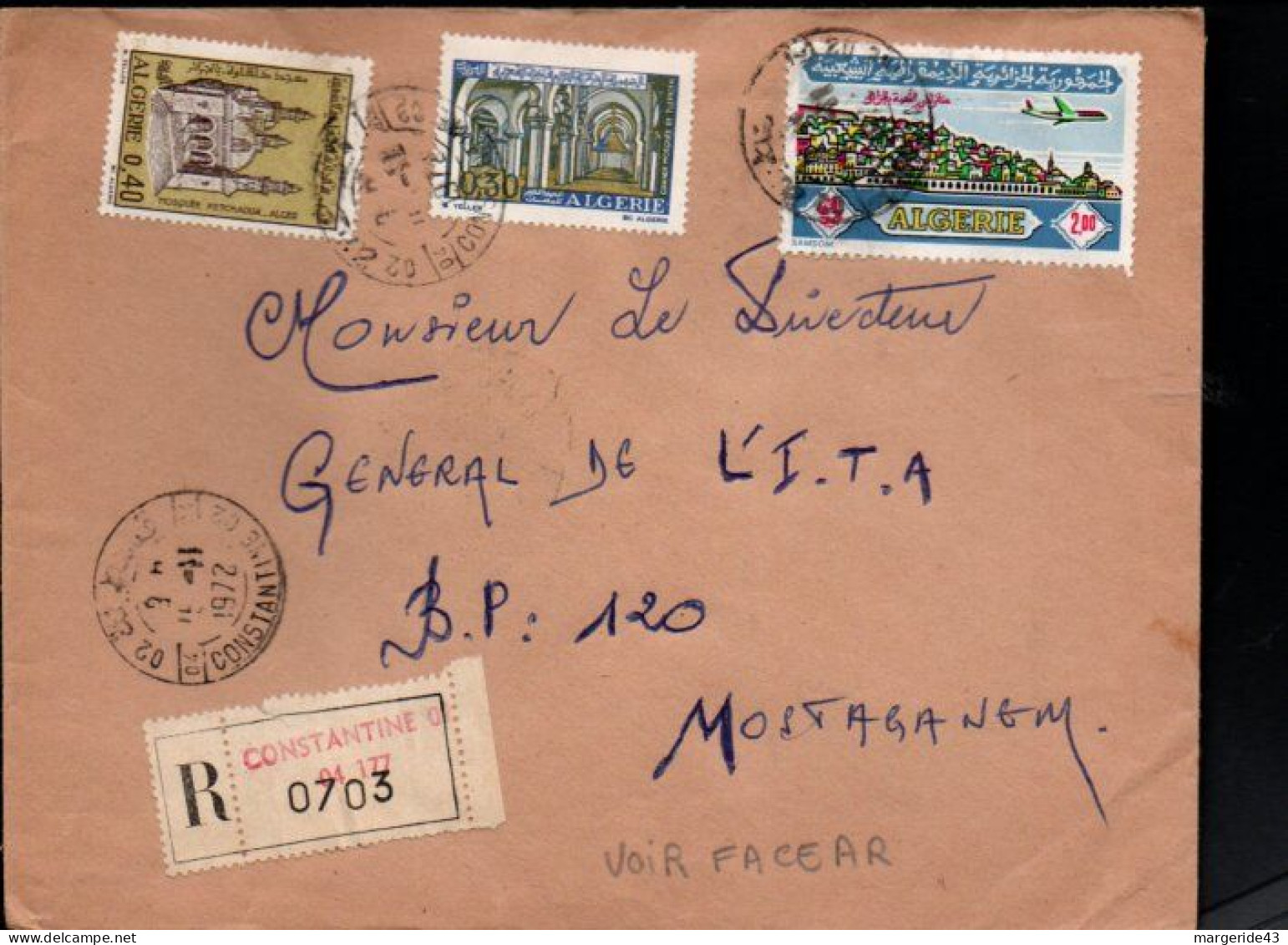 ALGERIE AFFRANCHISSEMENT COMPOSE SUR LETTRE  RECOMMANDEE DE CONSTANTINE 1972 - Argelia (1962-...)