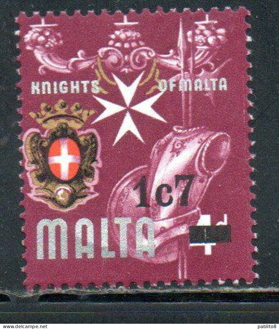 MALTA 1977 KNIGHTS ARMOR ARMATURE DI CAVALIERI COAT OF ARMS STEMMA ARMOIRIES SURCHARGED 1c7m ON 4p SURCHARGE MNH - Malta