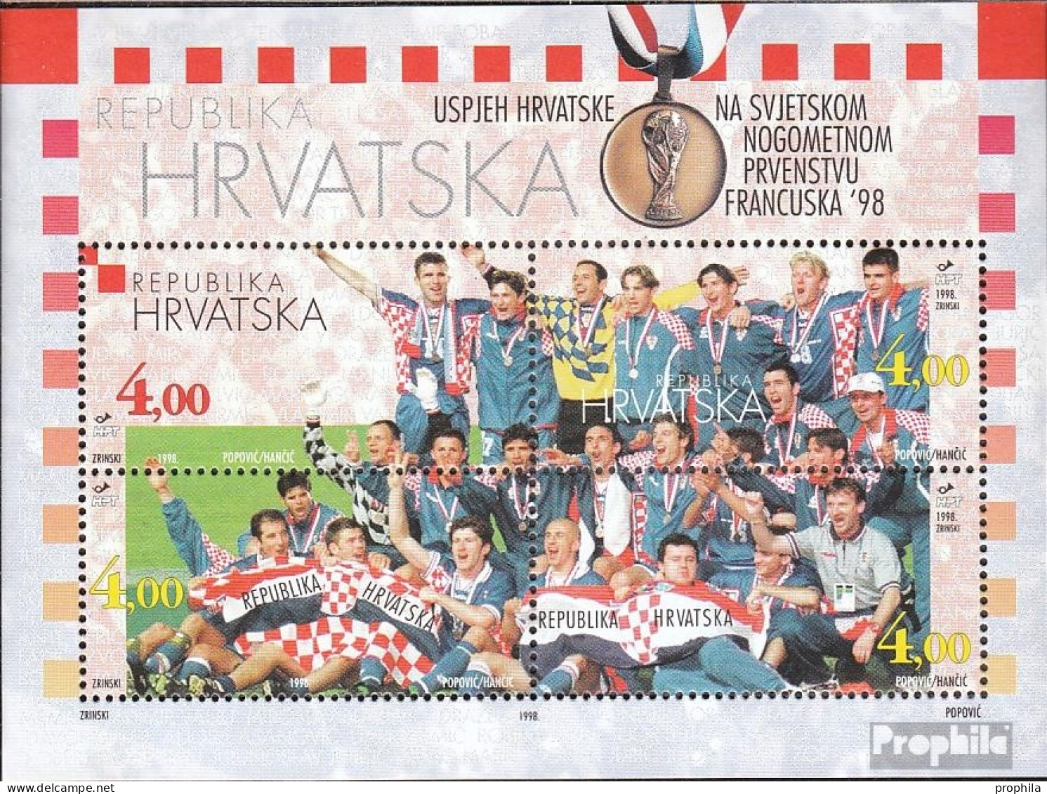 Kroatien Block15 (kompl.Ausg.) Postfrisch 1998 Gewinn Bronze Bei Fussball WM - Kroatië