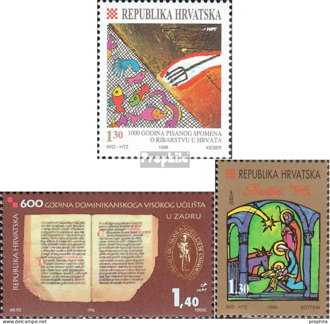 Kroatien 391,397,404 (kompl.Ausg.) Postfrisch 1996 Fischerei, Hochschule, Weihnachten - Kroatië