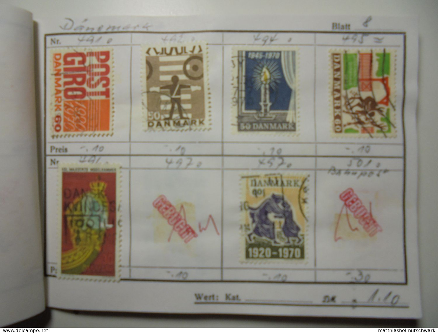 Auswahlheft Nr. 0005 von 1989 22 Blätter 125 Briefmarken  Dänemark 1963-1984/Mi Nr. 410x-805, unvollstä
