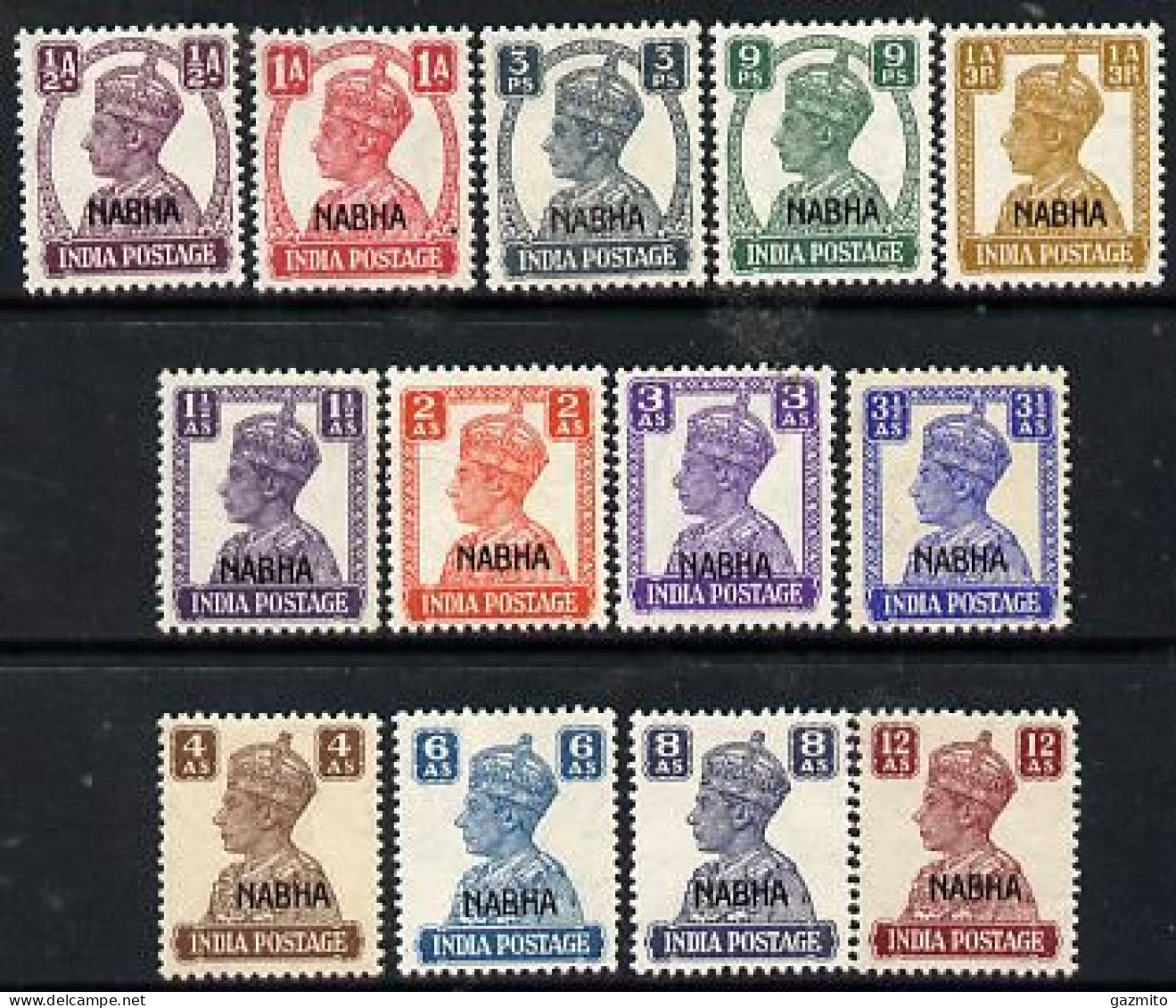 Indian States - Nabha 1941-45 KG6 Opt'd Set Of 13 Complete Mounted Mint SG 105-17 - Nabha