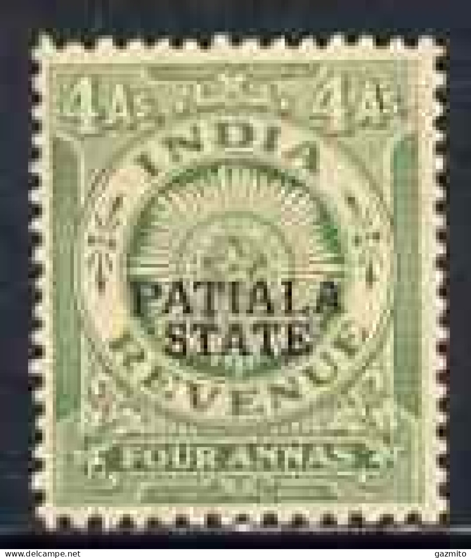 Indian States - Patiala 1934-49, 4a Green British Indian Revenue Type Opt'd Patiala State, Lightly Toned Gum - Patiala