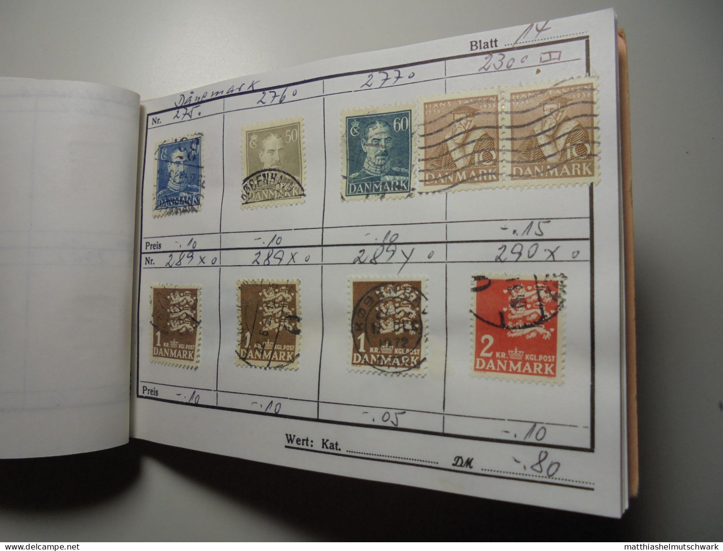 Auswahlheft Nr. 387 von 1992 20 Blätter 146 Briefmarken  Dänemark 1875-1953-1954/Mi Nr. 23bB-345, unvol