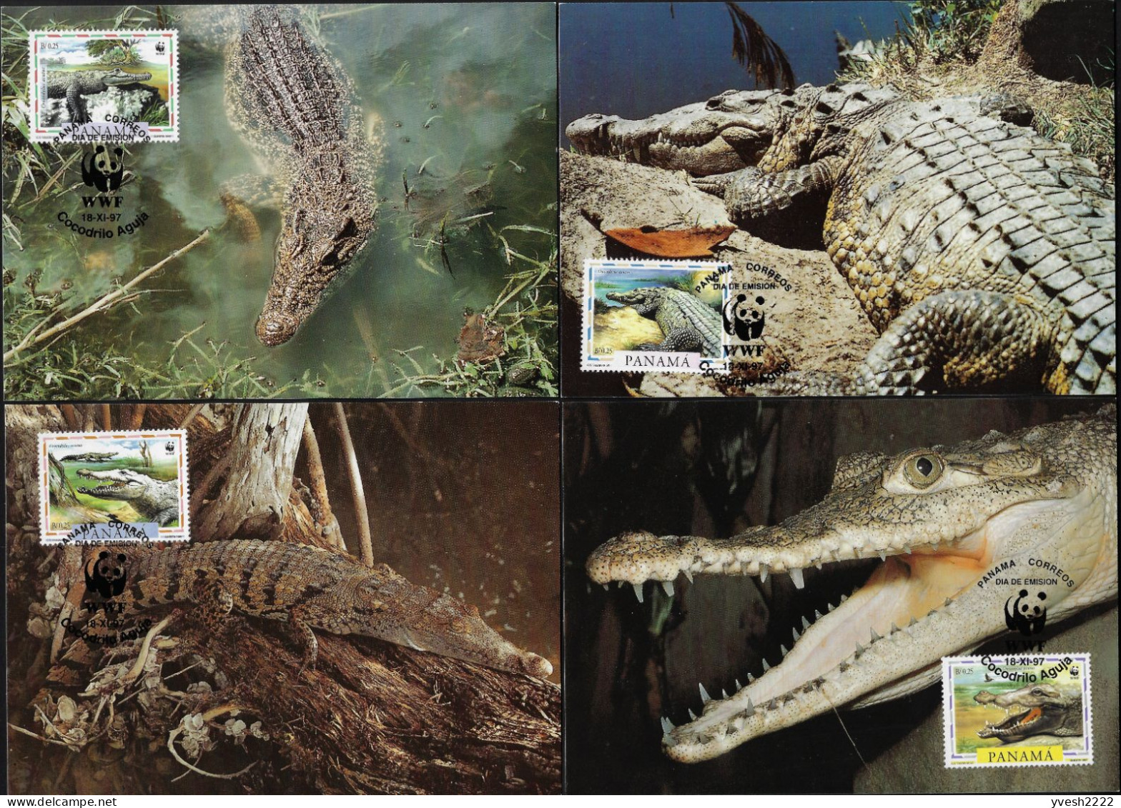 Panama 1997 Y&T 1138 à 1141 Sur Cartes Maxima. WWF, Reptiles. Crocodylus Acutus Ou Crocodile Américain - Otros & Sin Clasificación