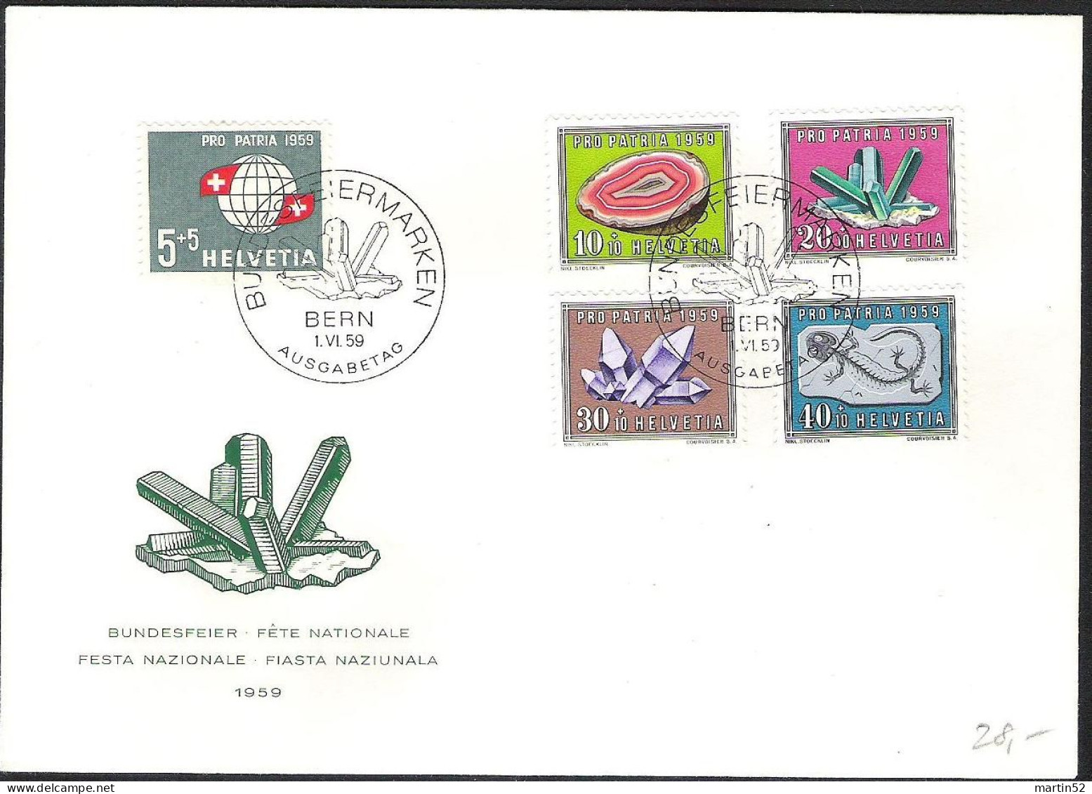 Schweiz Suisse 1959: Pro Patria Zu WII 91-95 Mi 674-678 Yv 625-629 Blanko-FDC ⊙ BERN 1.VI.59 AUSGABETAG (Zu CHF 35.00) - FDC