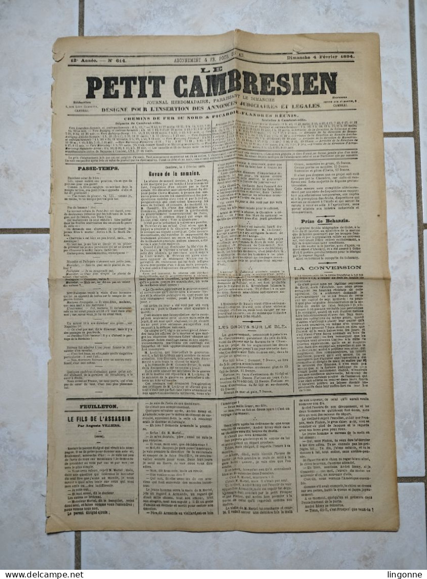 1894 JOURNAL LE PETIT CAMBRESIEN CAMBRAI (Nord 59) Chemins De Fer Du Nord & Picardie -Flandres Réunis....... - Historische Dokumente