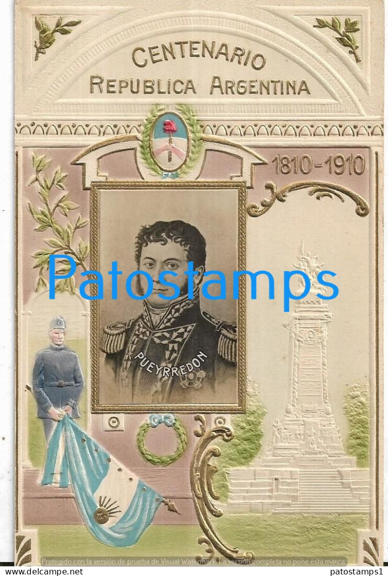 227506 ARGENTINA ART EMBOSSED CENTENARY CENTENARIO PATROTIC FLAG  PROCER JUAN MARTIN DE PUEYRREDON POSTAL POSTCARD - Argentine