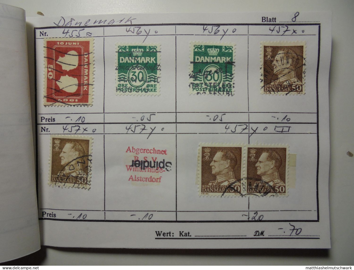 Auswahlheft Nr. 388 von 1992 29 Blätter 167 Briefmarken  Dänemark 1954-1986/Mi Nr. 352-864, unvollständ