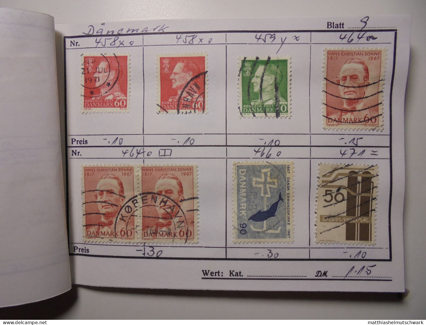 Auswahlheft Nr. 388 von 1992 29 Blätter 167 Briefmarken  Dänemark 1954-1986/Mi Nr. 352-864, unvollständ