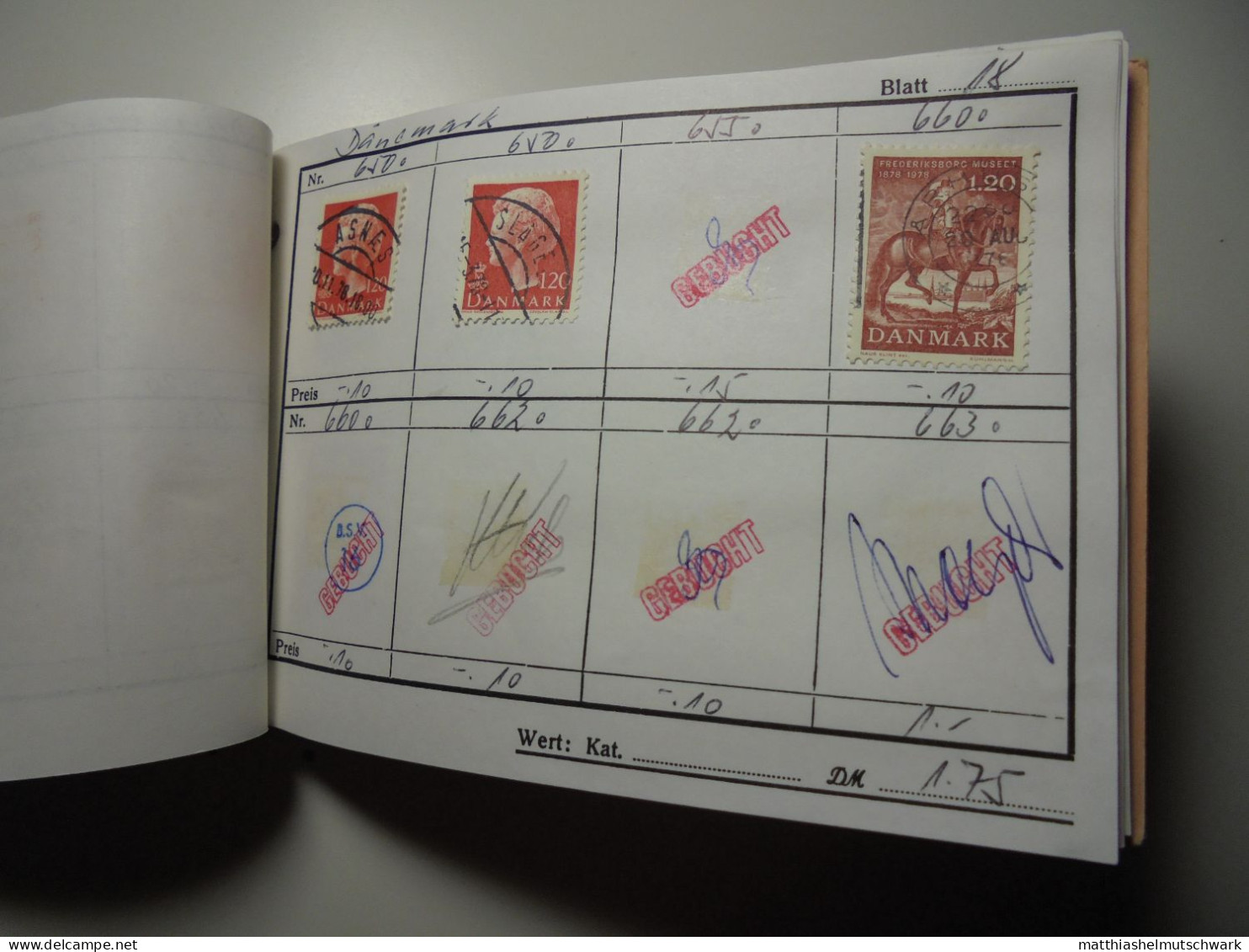 Auswahlheft Nr. 388 von 1992 29 Blätter 167 Briefmarken  Dänemark 1954-1986/Mi Nr. 352-864, unvollständ