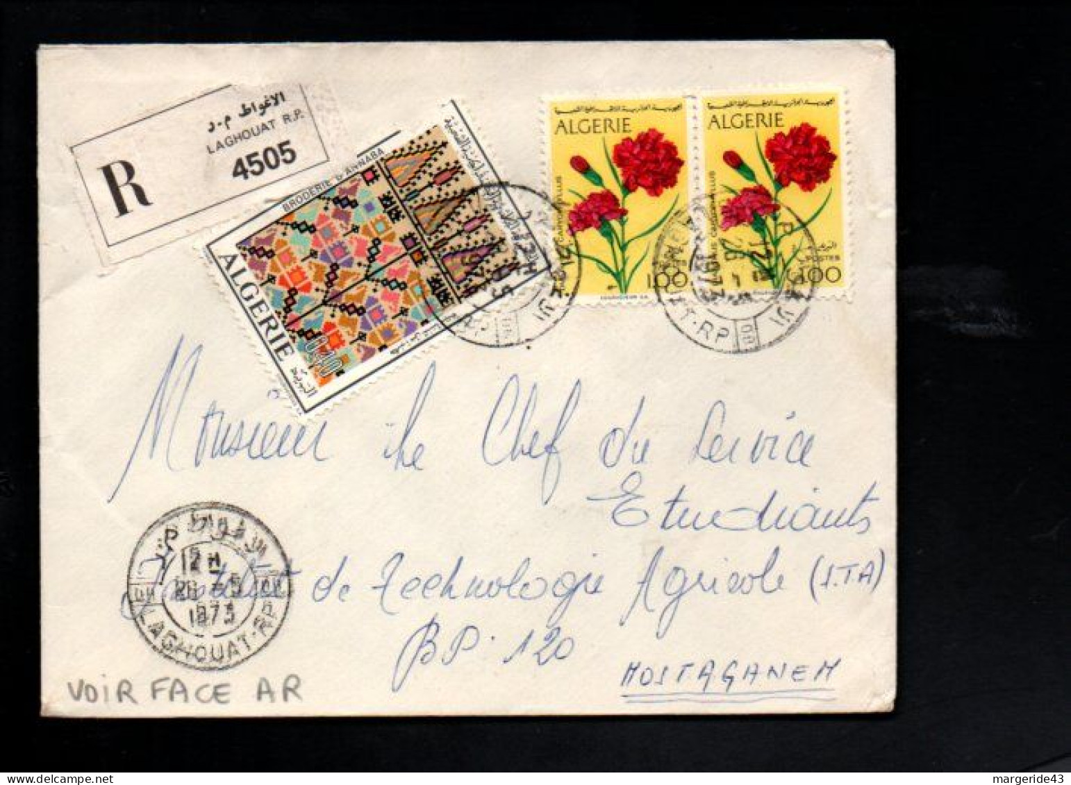 ALGERIE AFFRANCHISSEMENT COMPOSE SUR LETTRE  RECOMMANDEE DE LAGHOUAT 1973 - Algerien (1962-...)