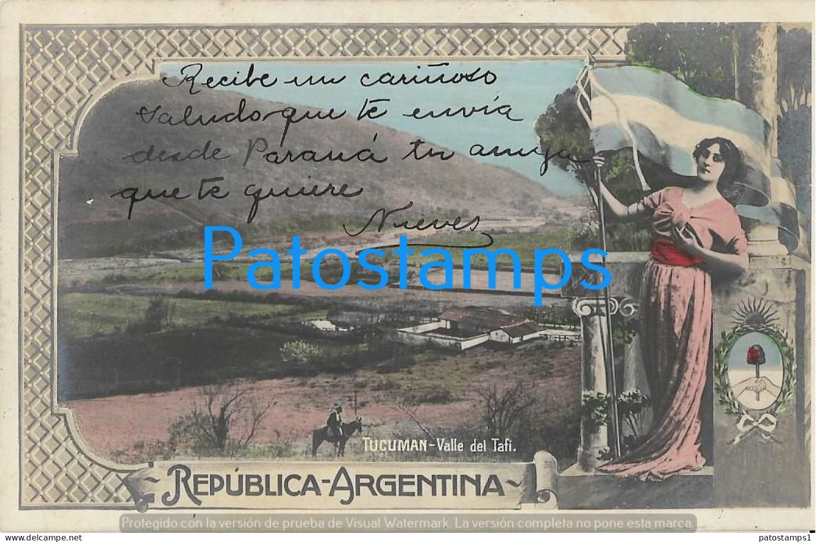 227509 ARGENTINA CENTENARY PATROTIC FLAG HERALDRY TUCUMAN VALLE DEL TAFI POSTCARD - Argentina