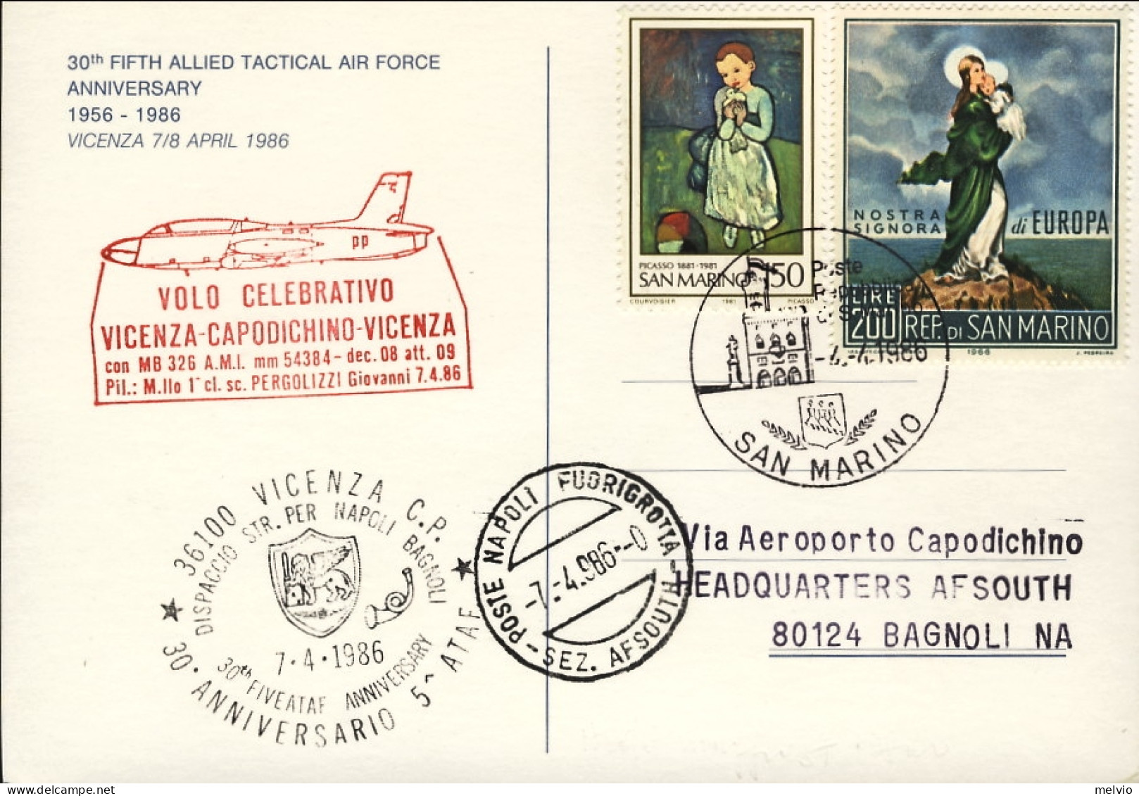 San Marino-1986 Cartolina 30 Anniversario Five ATAF Anniversary,dispaccio Straor - Corréo Aéreo