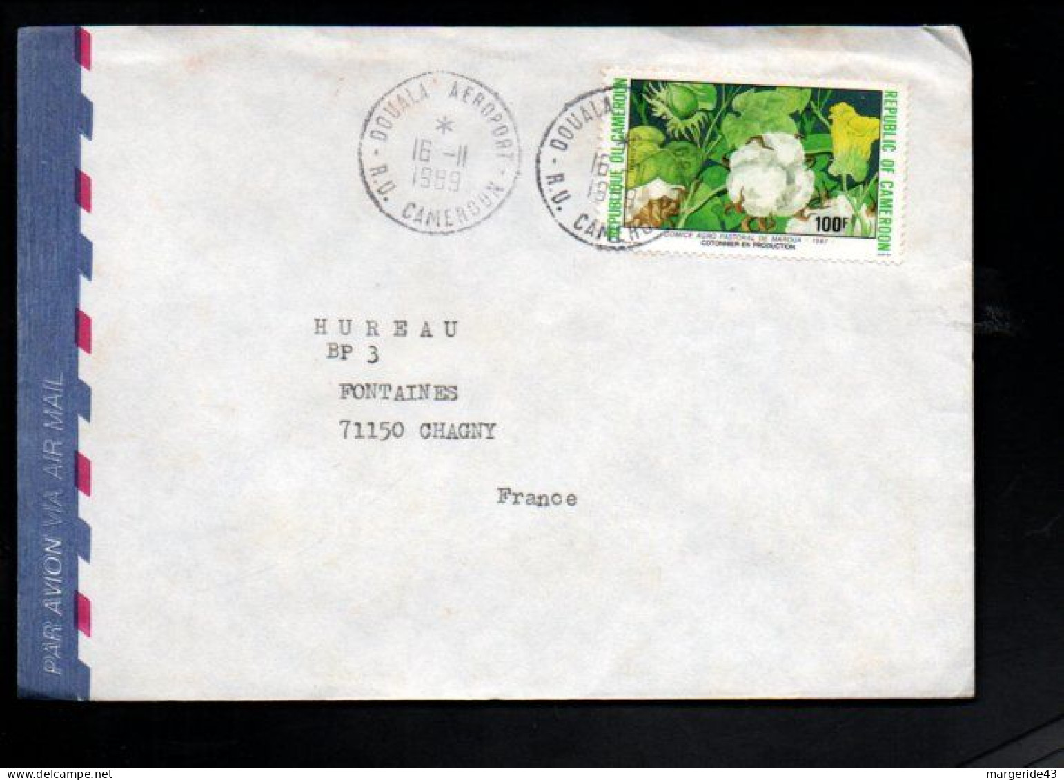 CAMEROUN SEUL SUR LETTRE POUR LA FRANCE 1989 - Kamerun (1960-...)