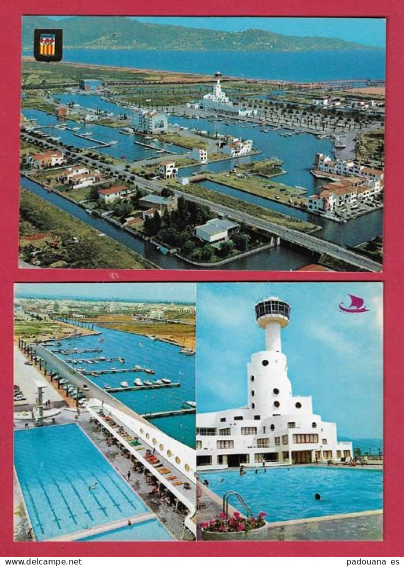 AF30 ESPAGNE  CATALOGNE AMPURIABRAVA VUE AERIENNE 2 CARTES POSTALES - Gerona