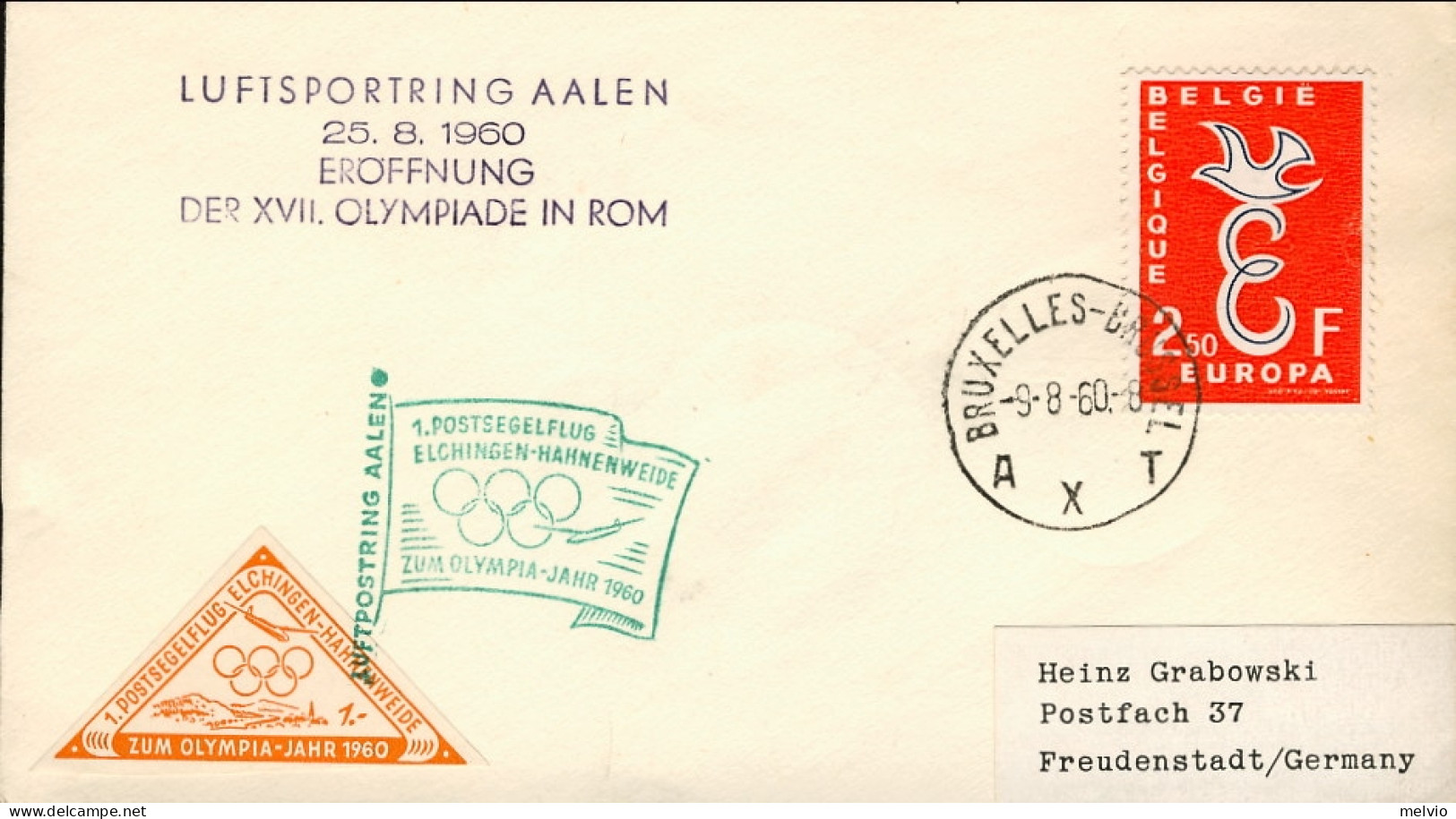 1960-Belgique Belgium Belgio Cartoncino Diretto In Germania Bollo Luftsportring  - Covers & Documents