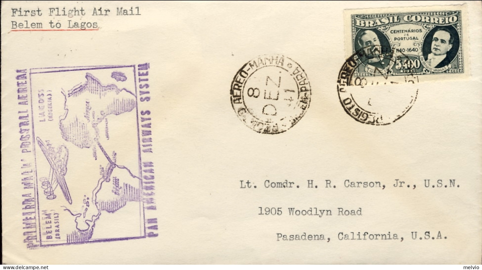 1941-Brasile I^volo Pan American World Airways Belem Lagos - Airmail