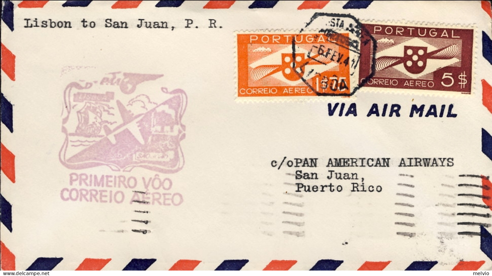 1941-Portogallo I^volo Pan American World Airways Lisbona San Juan Portorico - Brieven En Documenten