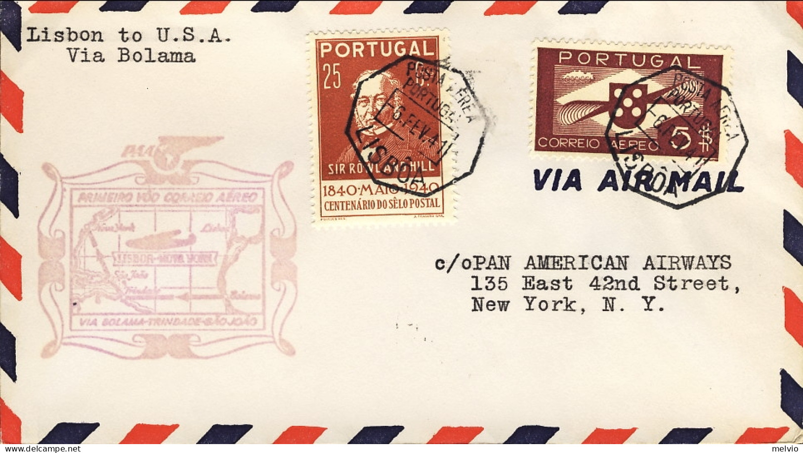1941-Portogallo I^volo Pan American World Airways Lisbona U.S.A. Via Bolama - Brieven En Documenten
