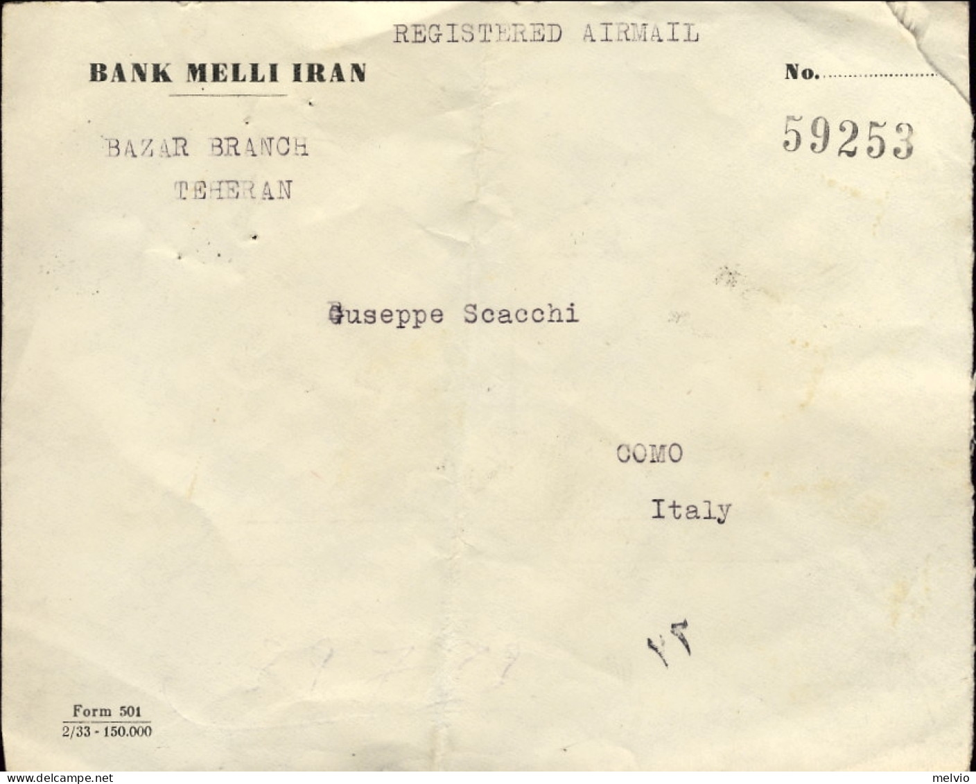 1954-Iran Lettera Raccomandata Diretta In Italia Affrancata Striscia 1r.Riza Pah - Irán