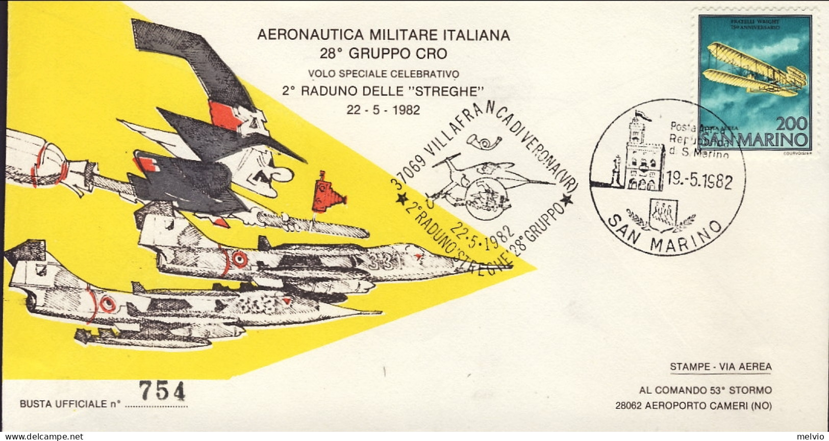 San Marino-1982 Dell'aeronautica Militare Italiana Volo Speciale Celebrativo 2 R - Corréo Aéreo