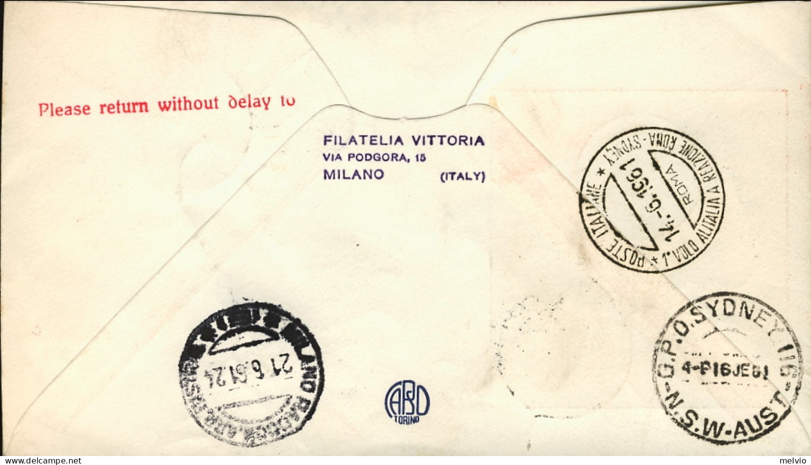 Vaticano-1961 Alitalia Raccomandata I^volo Roma Sydney Del 14 Giugno, Valori Gem - Poste Aérienne