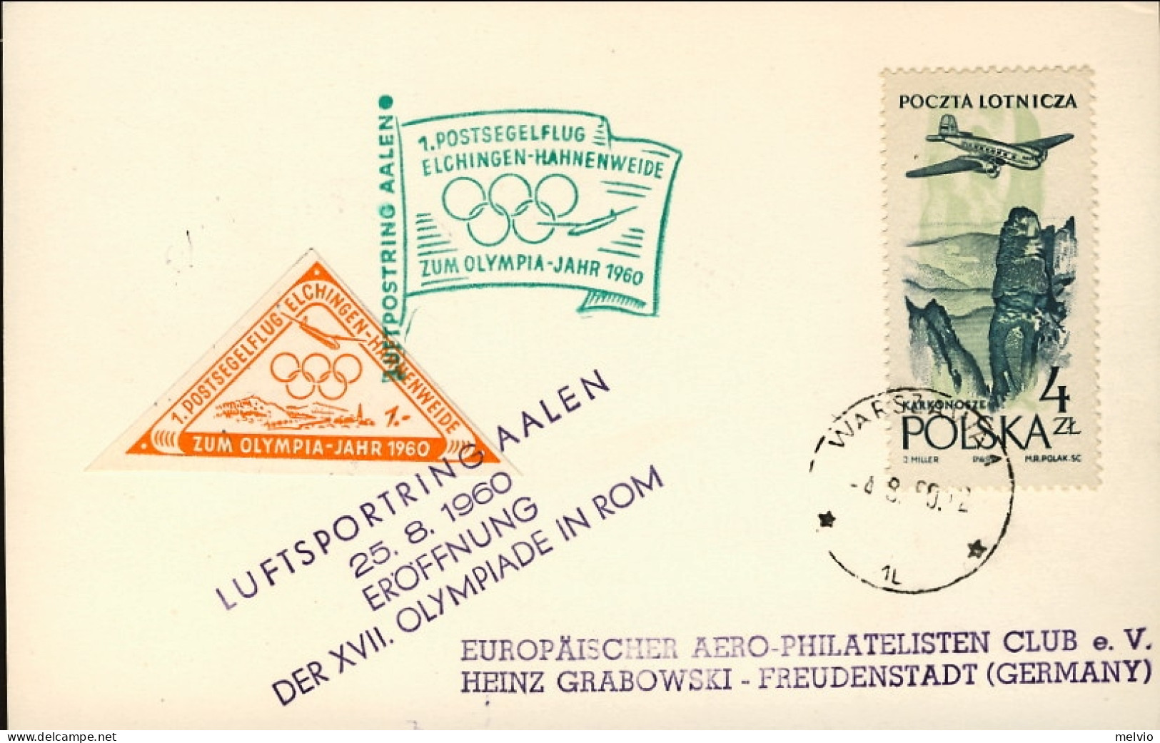 1960-Poland Polska Polonia Cartoncino Diretto In Germania Bollo Luftsportring Aa - Other & Unclassified