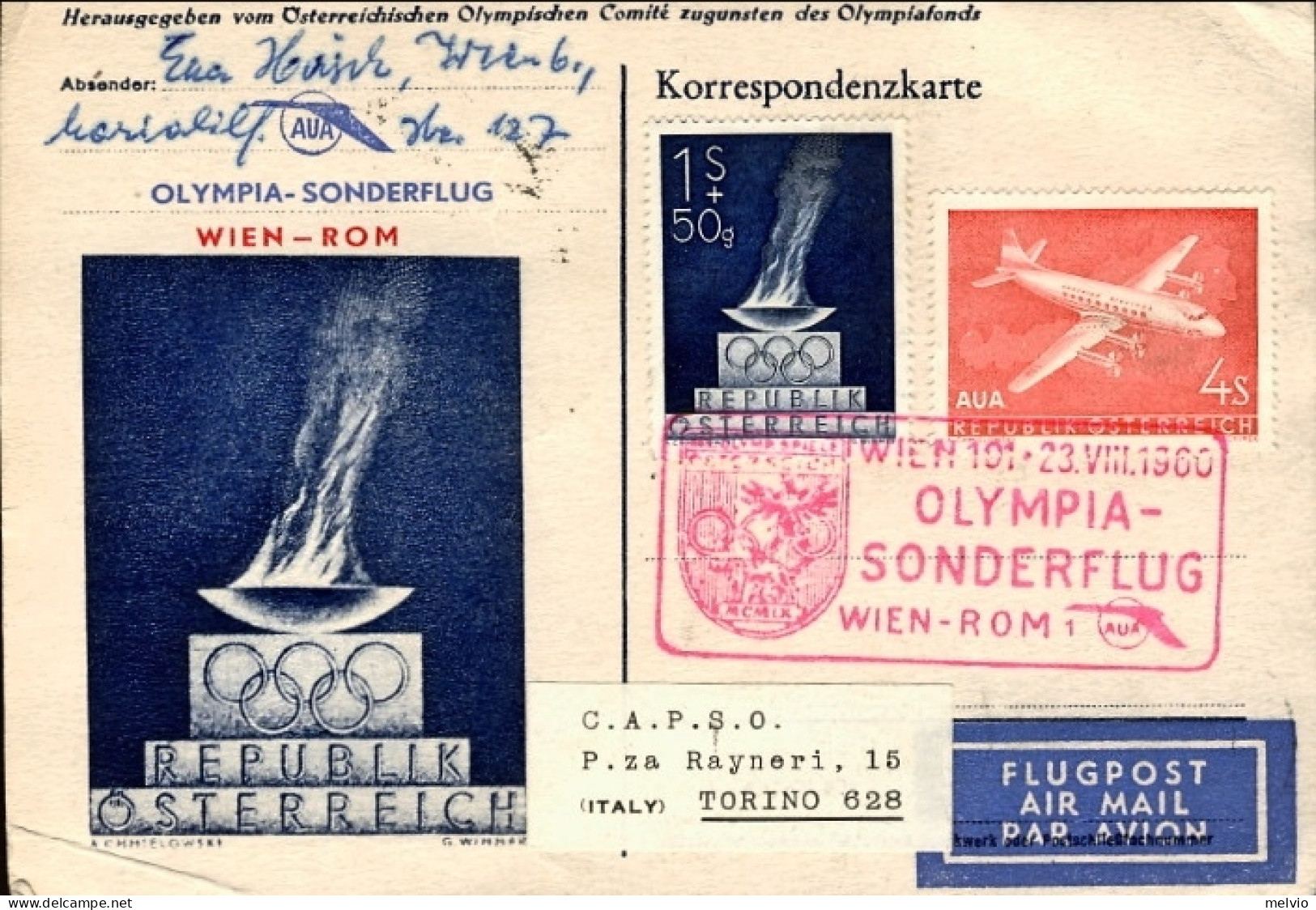 1960-Autriche Osterreich Austria Cartolina Postale Con BollI^volo Olimpico AUA V - Other & Unclassified