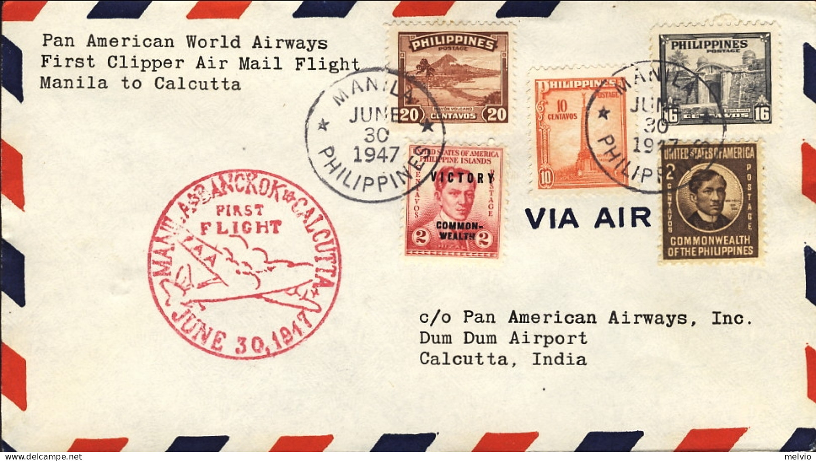 1947-Filippine I^volo Pan American World Airways Manila Calcutta - Filippine