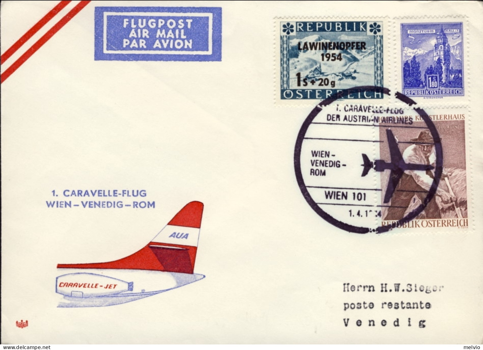 1964-Autriche Osterreich Austria I^volo Caravelle Vienna Venezia Del 1 Aprile - Other & Unclassified