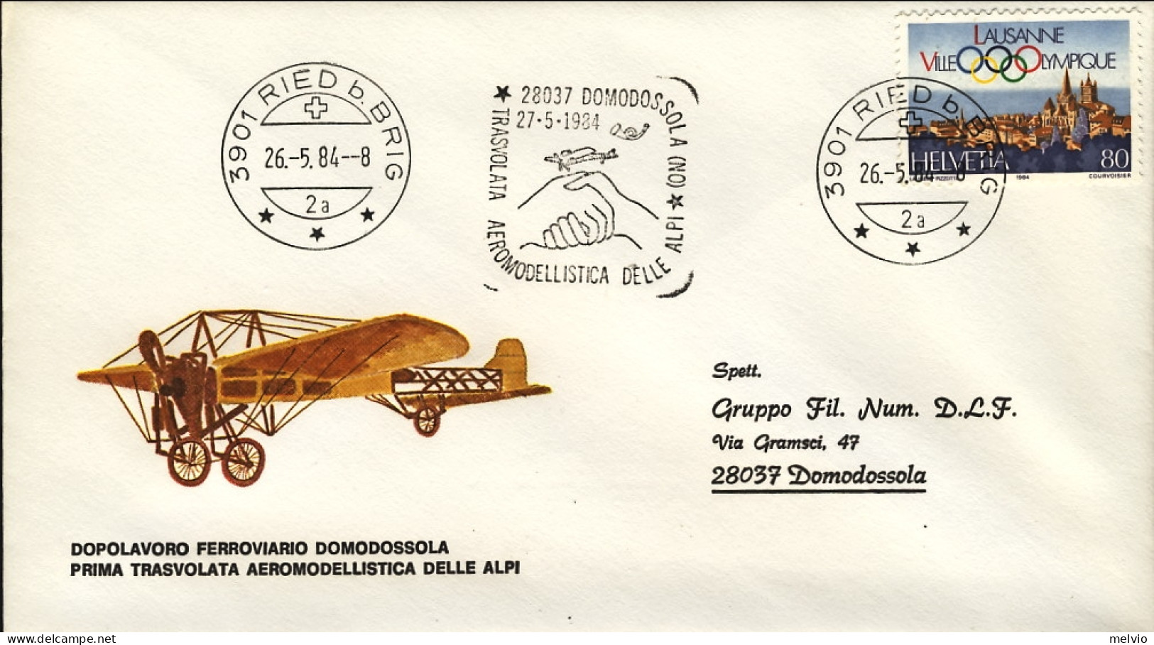 1984-Svizzera Edito Da Dopolavoro Ferroviario Domodossola Per La Prima Trasvolat - First Flight Covers