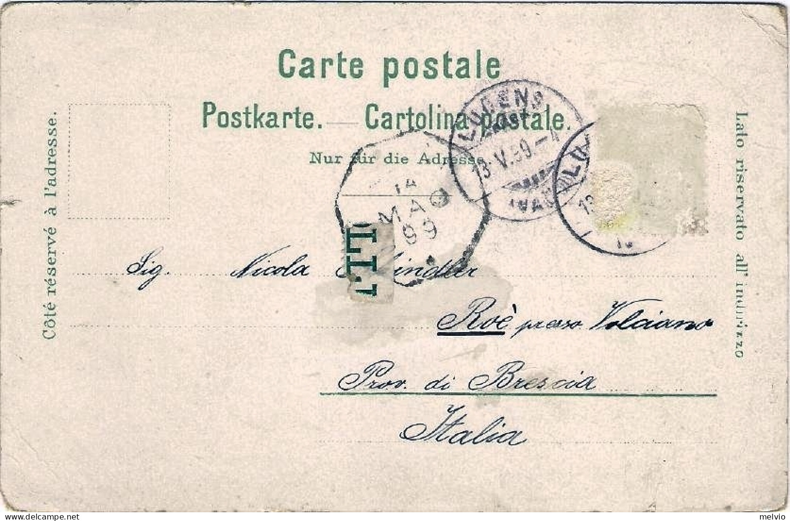 1899-Svizzera Cartolina Diretta In Italia "Gruss Lucens" - Postmark Collection